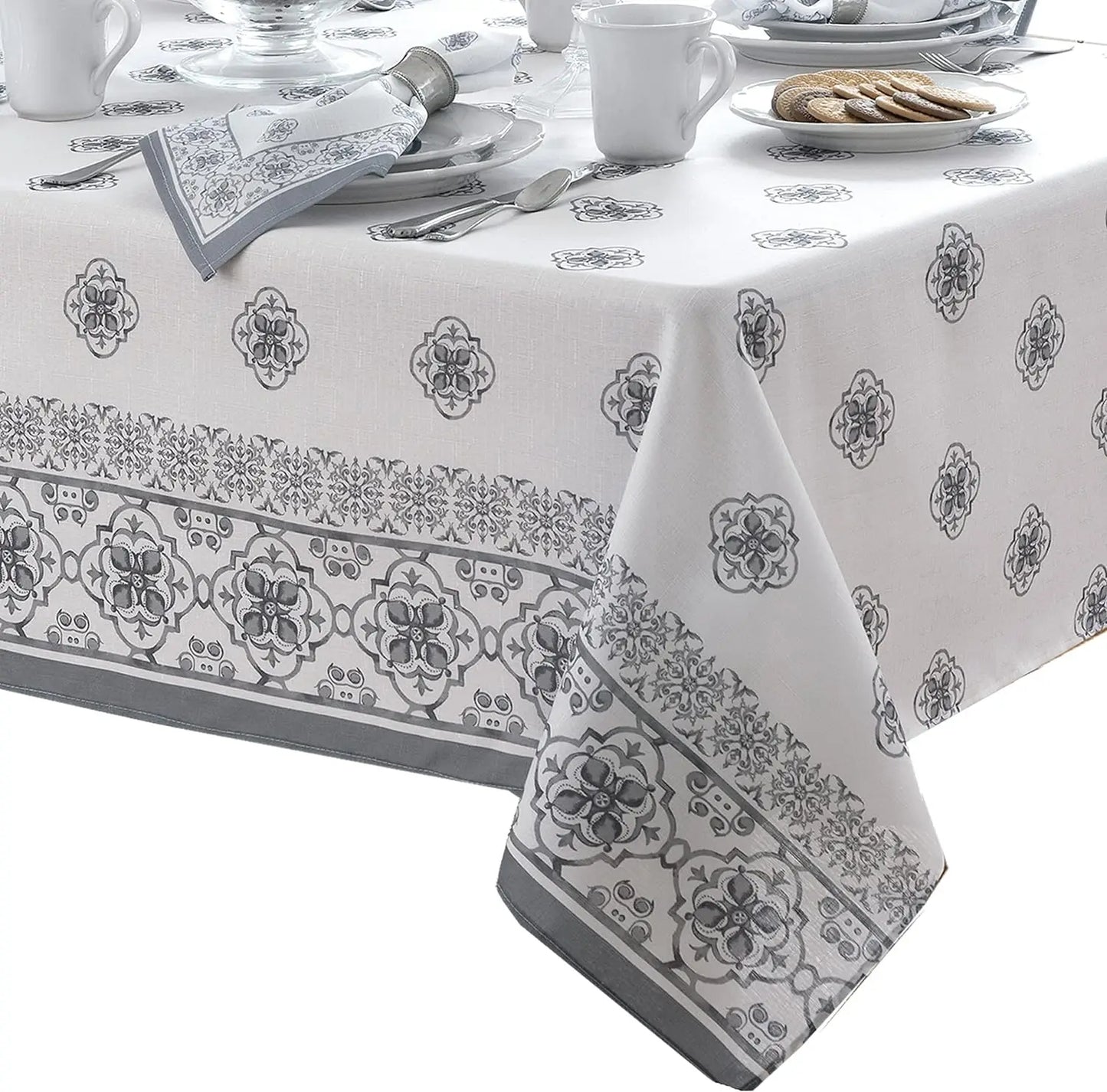 Lemon Orchard Blue Pattern Tablecloth Polyester Wipeable Waterproof Tablecloth Indoor Outdoor
