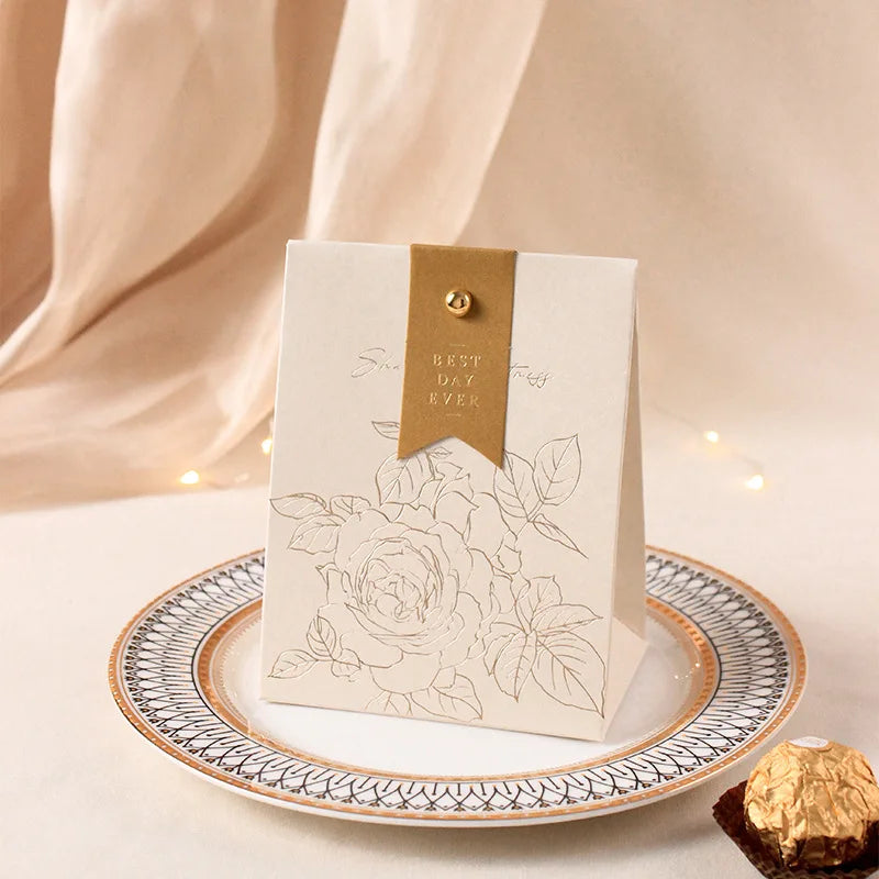 20/50Pcs New Cream White Wedding Box Vintage French Hand-Held Champagne Bow Texture Anniversary Festival High Quality Paper Box