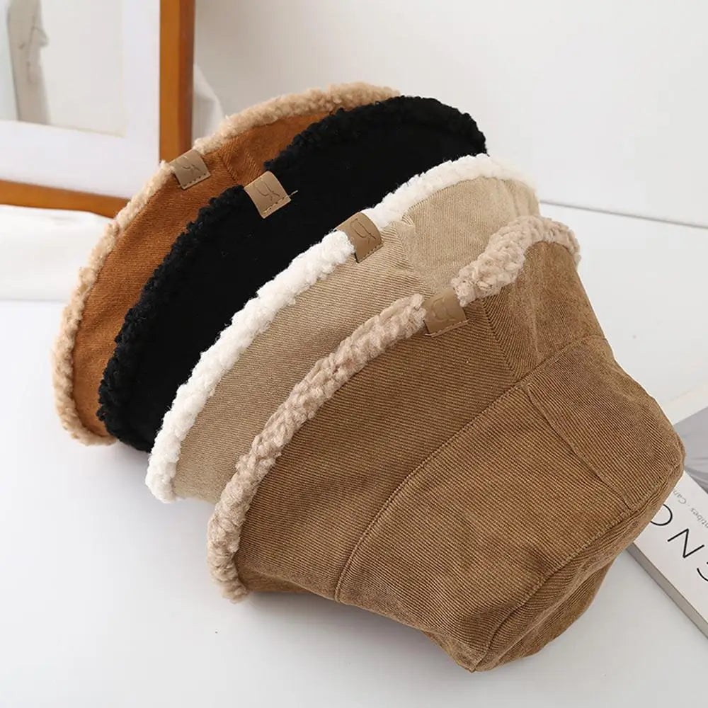Winter Bucket Hat Thickened Soft Fisherman Cap Warm Corduroy Beanies