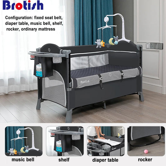 Multifunctional Portable Baby Crib Foldable With Diaper Table Cradle Rocker Kid Game Bed Bedroom Furniture For 0-6 years