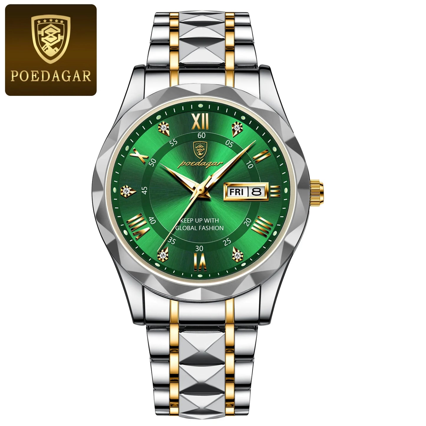POEDAGAR Top Brand Luxury Men's Waterproof Stainless Steel Quartz Watch Luminous Calendar Week