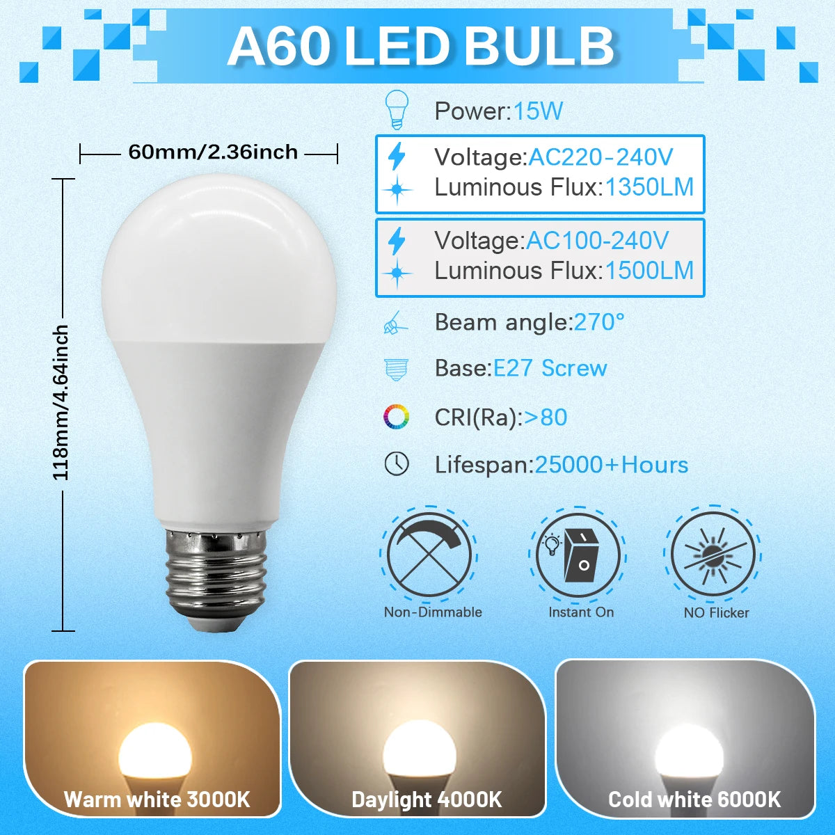 10PCS Lampara LED Bulb Lamps 8W-24W E27 Light Bulbs AC 220-240V 110V 120V Daylight Lighting A60 A80 for Home Foyer BedRoom Decor