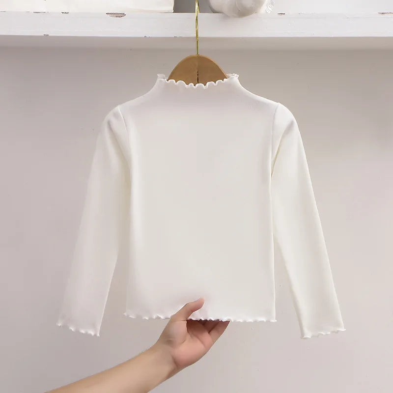 Girl Solid Color Long Sleeved T-shirt