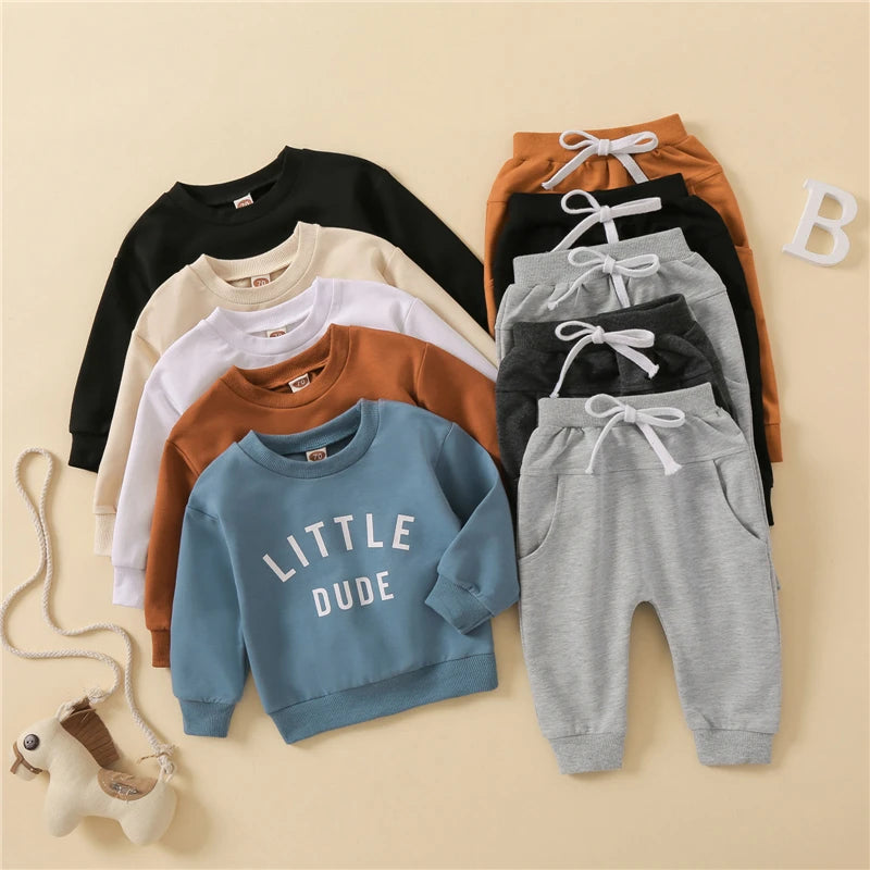 Boys Print Sweatshirts & Elastic Drawstring Pants 2pcs Set