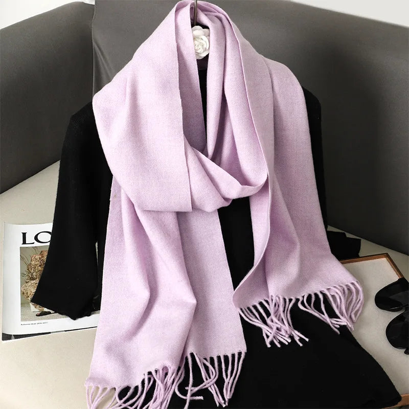 Color Solid Women Winter Scarf Warm Thicken Cashmere Shawl
