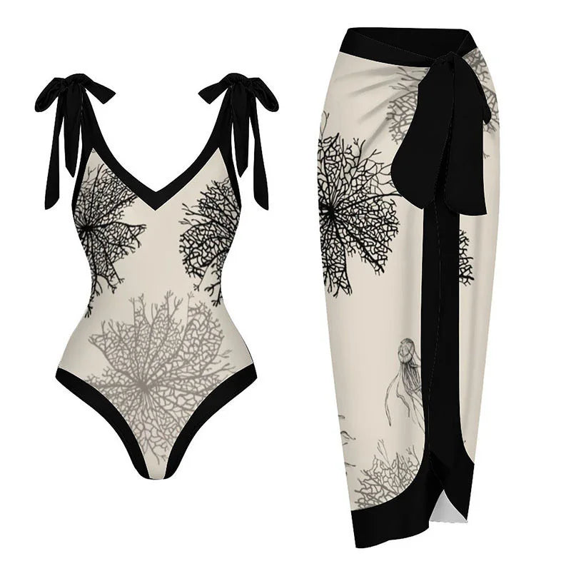2-Piece Women Brazilian Floral Printed Ruffle Bikinis Strappy Bandage Swimwear