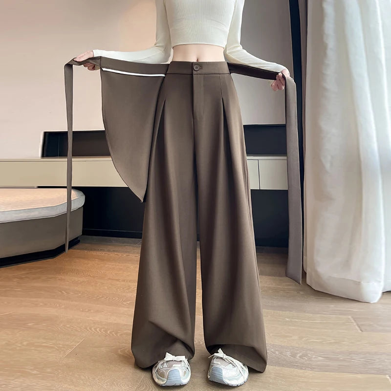 High Waist Autumn Elegant Irregular Wide Leg Pants for Women