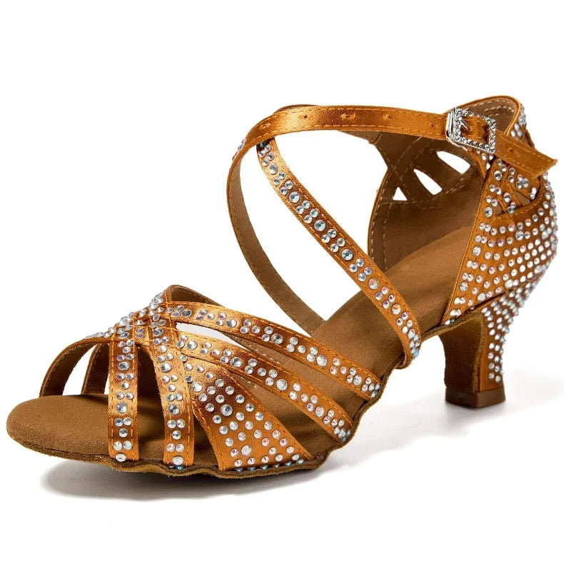 Diamond-encrusted Latin Ballroom Dance Soft Sole Shoes
