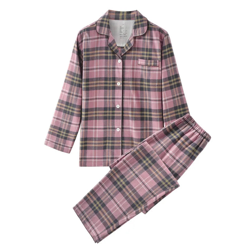 Cotton Flannel Plaid Men's & Women's High-quality Patterned Thick Pajamas for Autumn and Winter