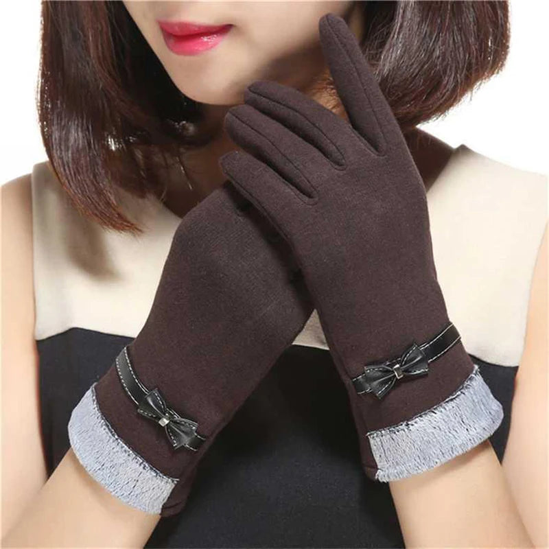 Women Slim Vintage Windproof Touch Screen Suede Winter Gloves