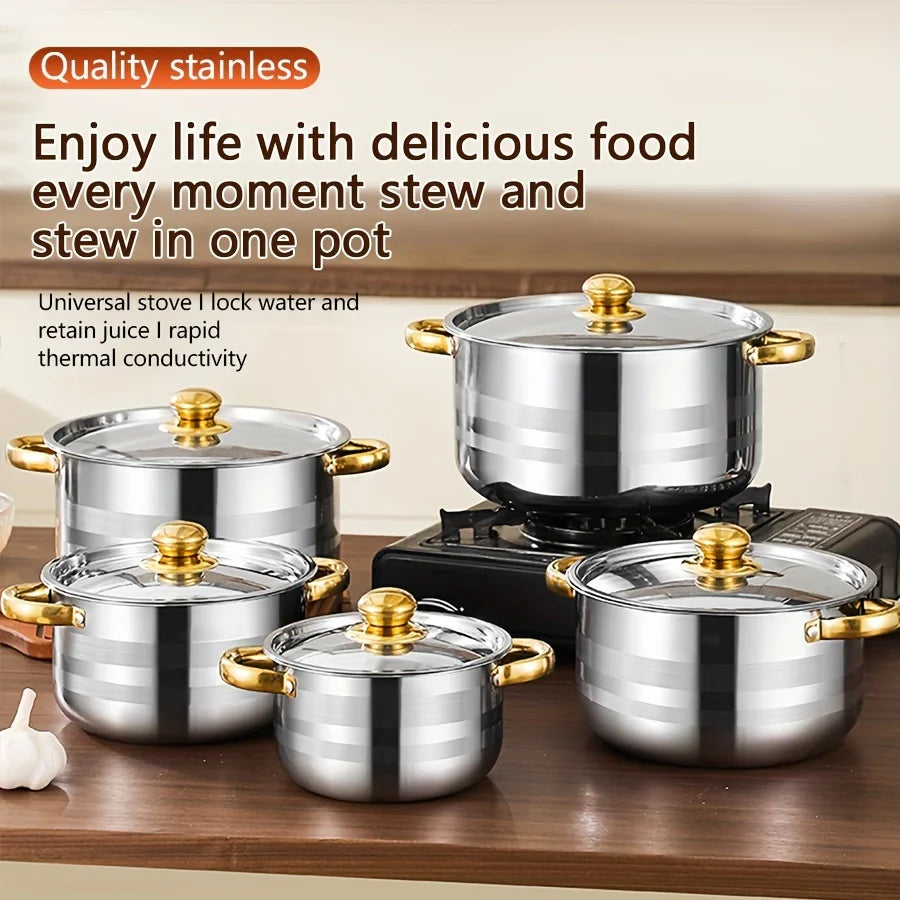 Stainless steel cooking pot with lid