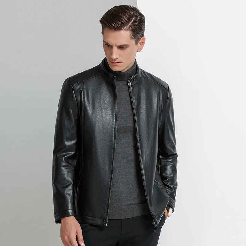 Men's Business Casual Natural Sheep Thin Leather Jacket