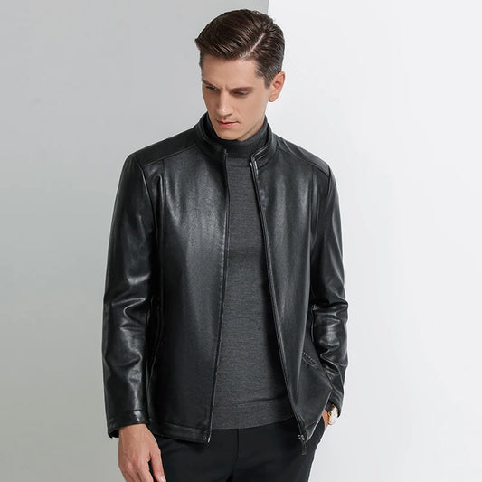 Men's Business Casual Natural Sheep Thin Leather Jacket