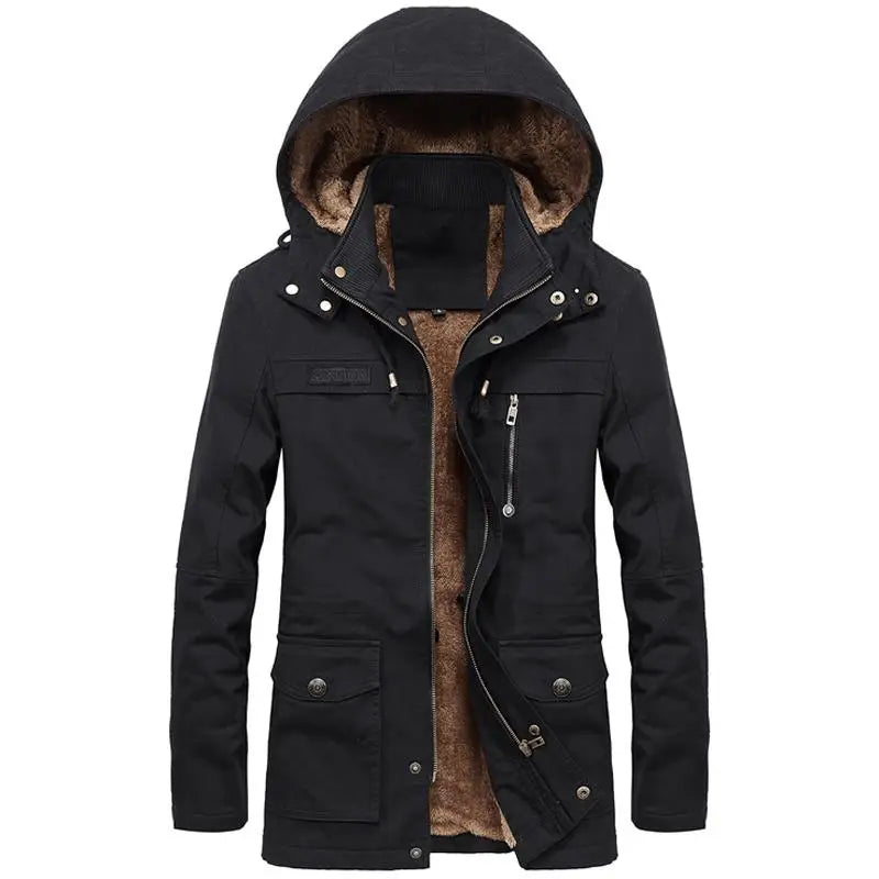 New Military Thick Warm Men Jacket Winter Parkas Casual Cotton Padded Multi-Pocket Fur Hoodie