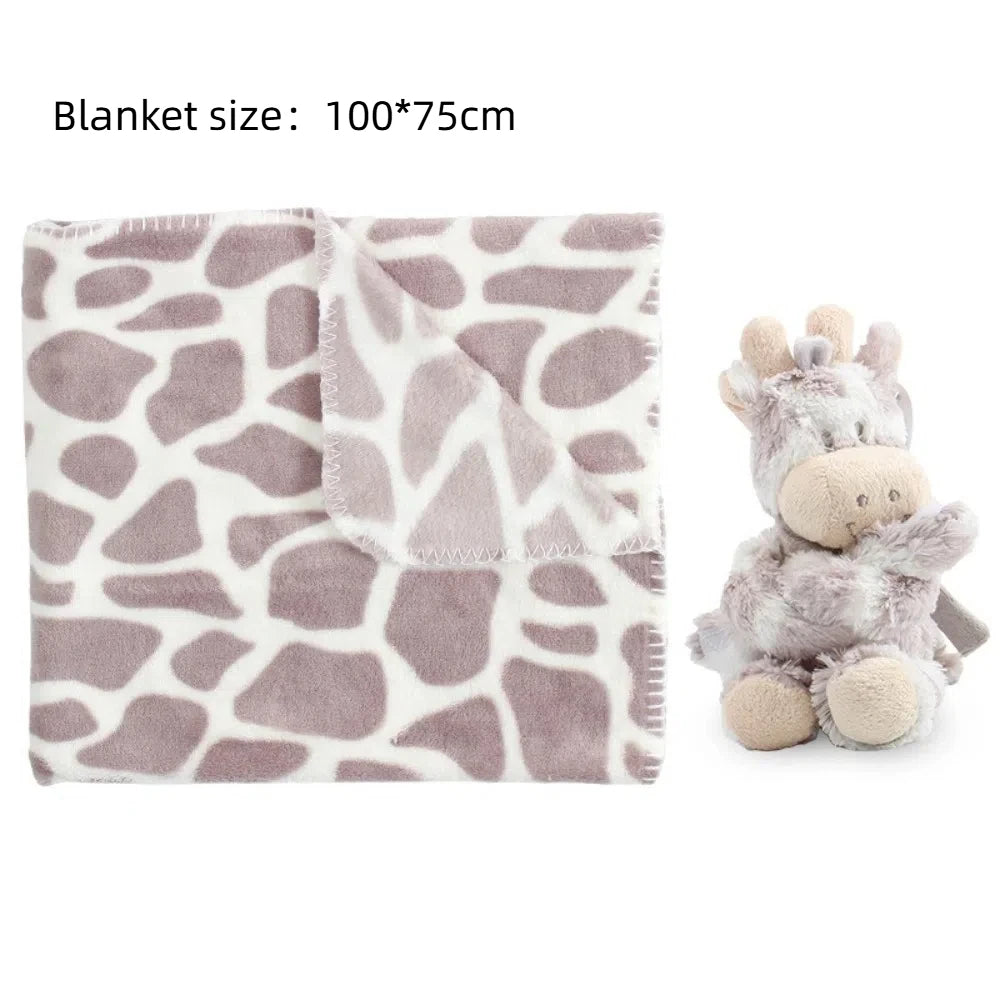 2pcs/set Stuffed Animal Plush Newborn Baby Flannel Blanket for Sleeping 75*100cm