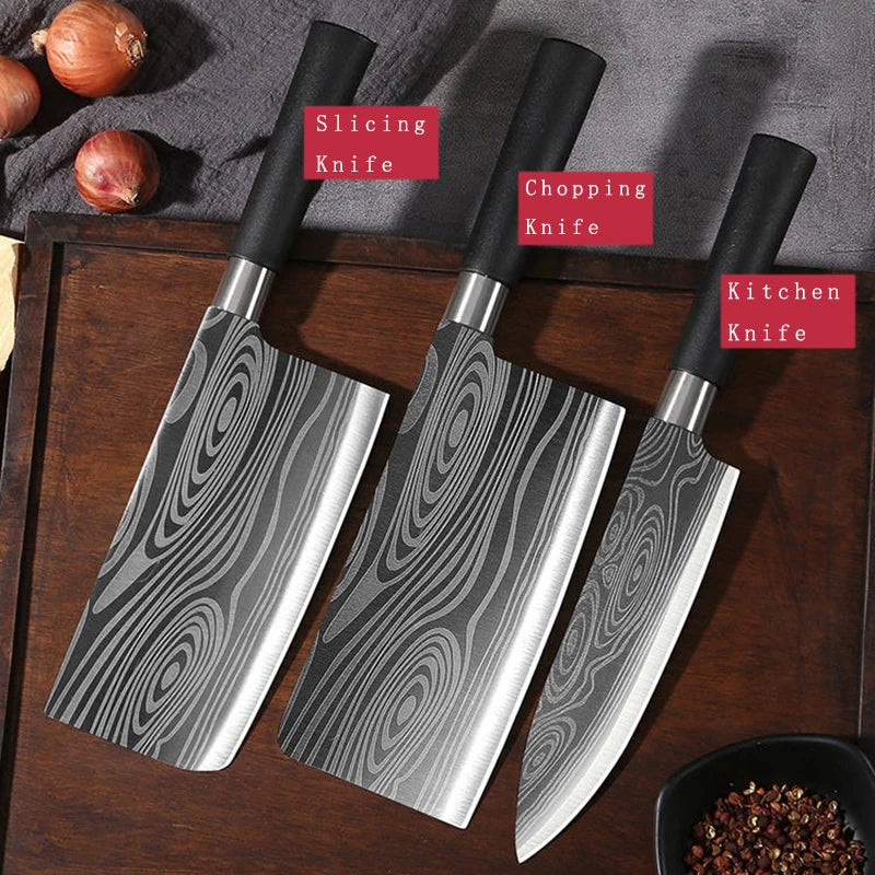 Damascus Kitchen Utility Set Knives Scissors Sharpening Rod Slicing Chef knife Stainless Steel