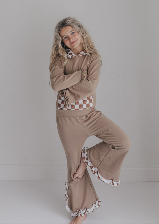 Tan Check Hooded Set