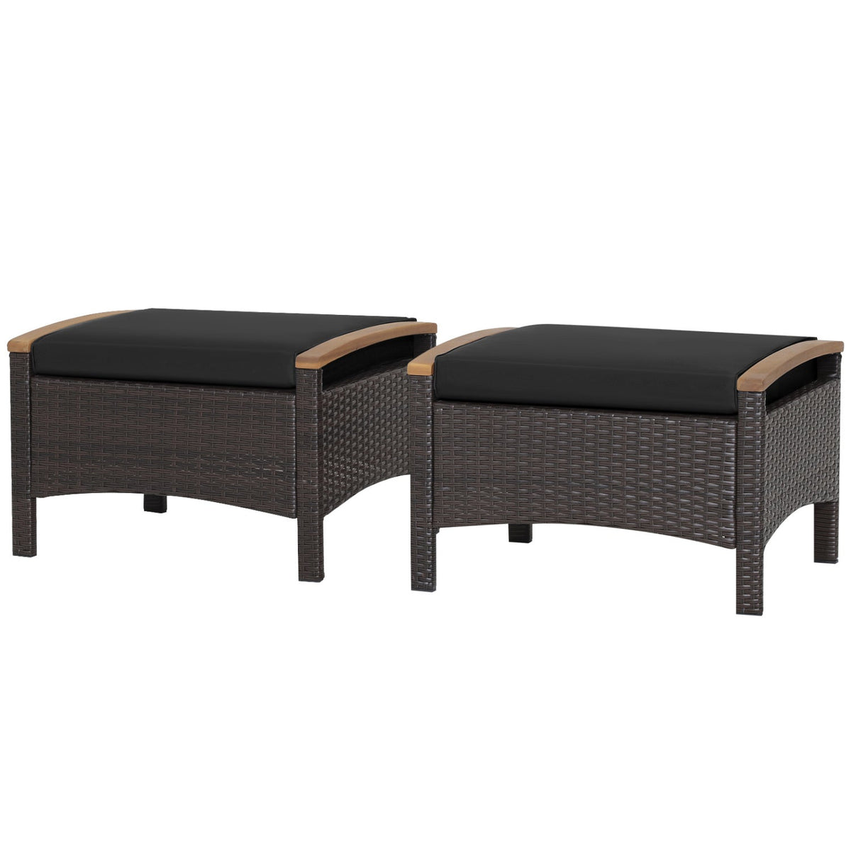 Wicker Patio Ottoman Set of 2 with Cushion