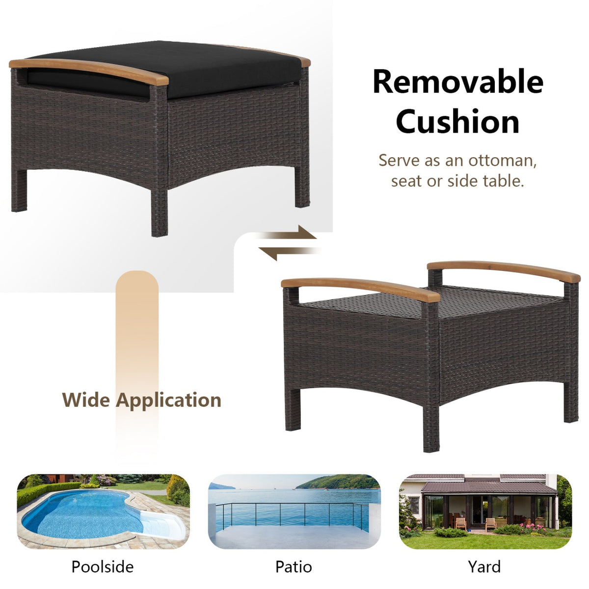 Wicker Patio Ottoman Set of 2 with Cushion