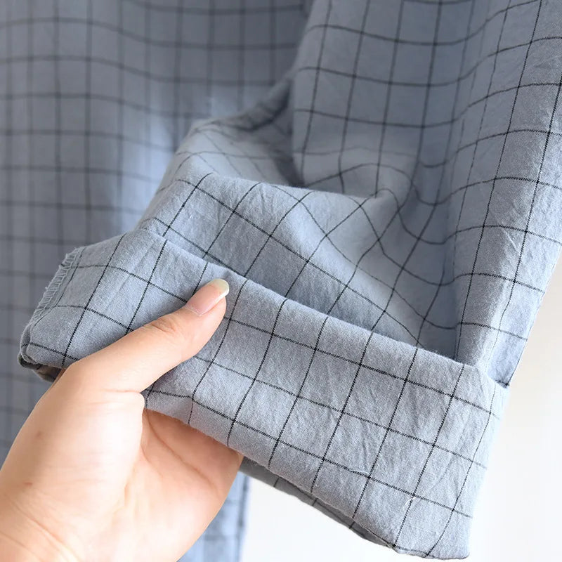 Men's Pajamas Summer Thin Short-sleeved Shorts Cotton Plaid