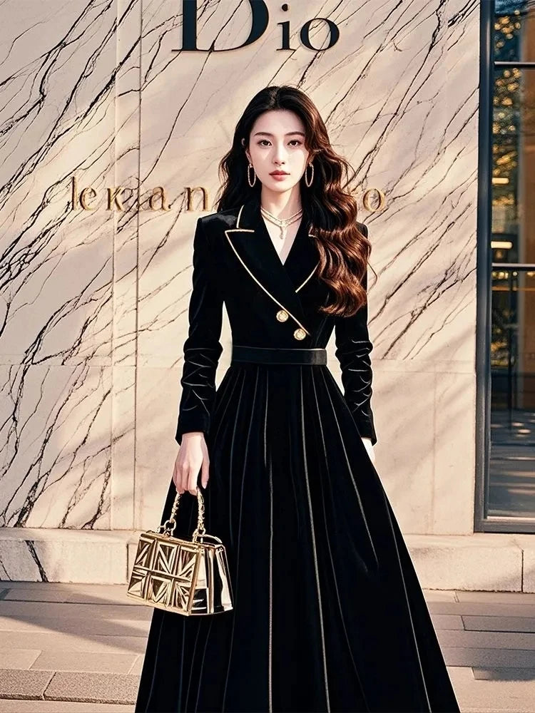 High-End Chic Velvet Maxi Women Dress