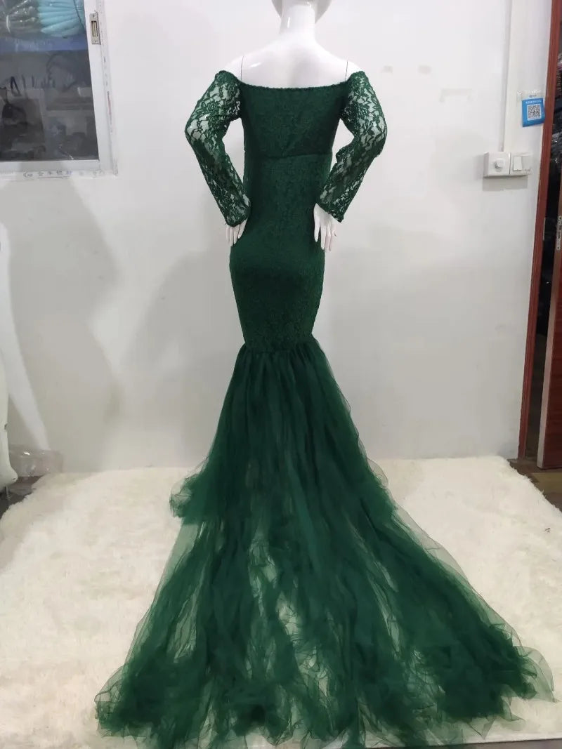 Sexy Lace Off shoulder Pregnancy Dress Photography Props Maxi Gown