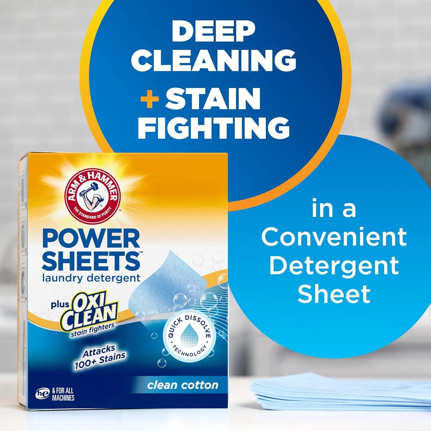 Laundry Detergent Sheets with OxiClean Stain Fighters, Clean Cotton Scent, 104 Medium Loads