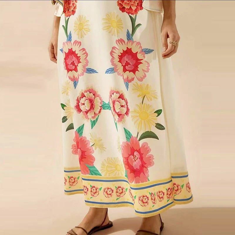 Summer Tropical Plant V-Neck Bohe Elegant Half Sleeve Loose Party Dress A-line