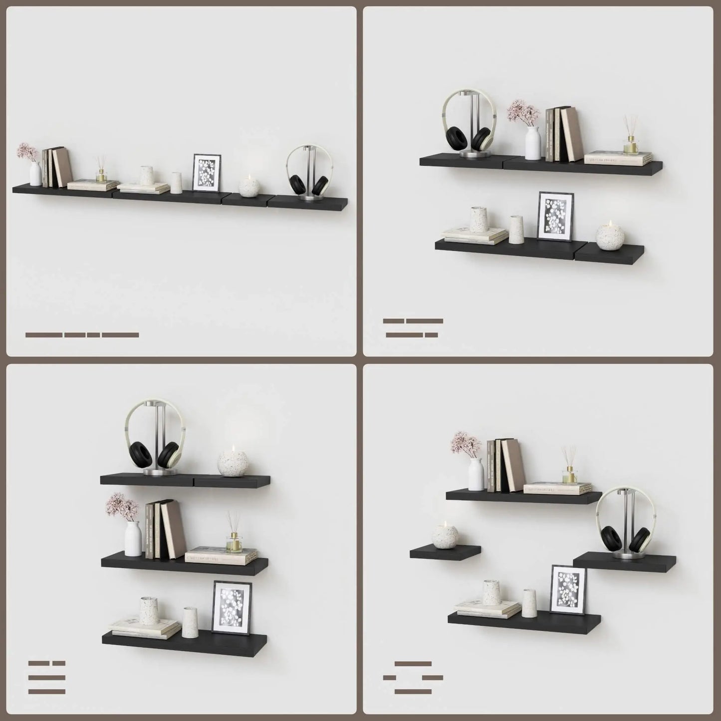 Floating Shelves with Invisible Bracket, Rustic Wood Wall Mounted Shelves Set of 4, Hanging Wall Shelves Display for Wall Room