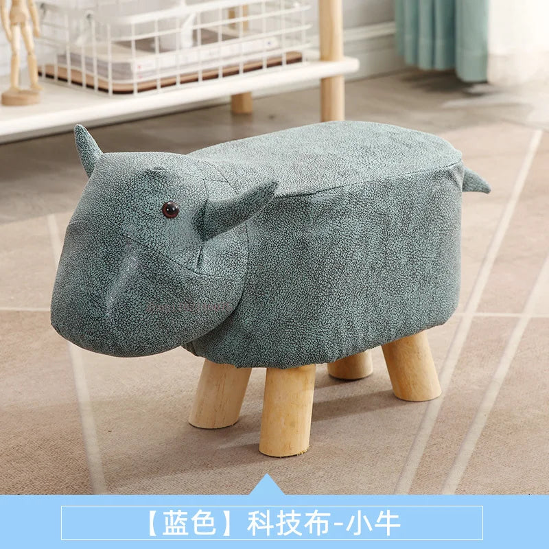 Real Wood Low Stools Creative Animal Elephant Cartoon Family Change Shoe taburete Small Stool ottomans Lovely pouf