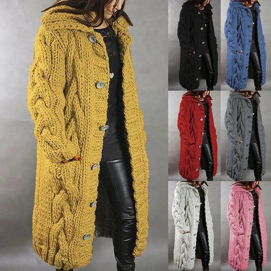Thick Warm Women Kimono Cardigan Sweater Long Sleeve Hood Coat Pocket