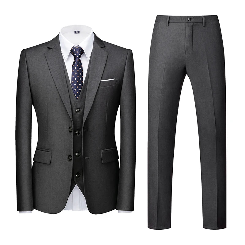 Men's 3 Piece Suit, Jacket Vest Trousers, Slim Fit Blazer Waistcoat Pants