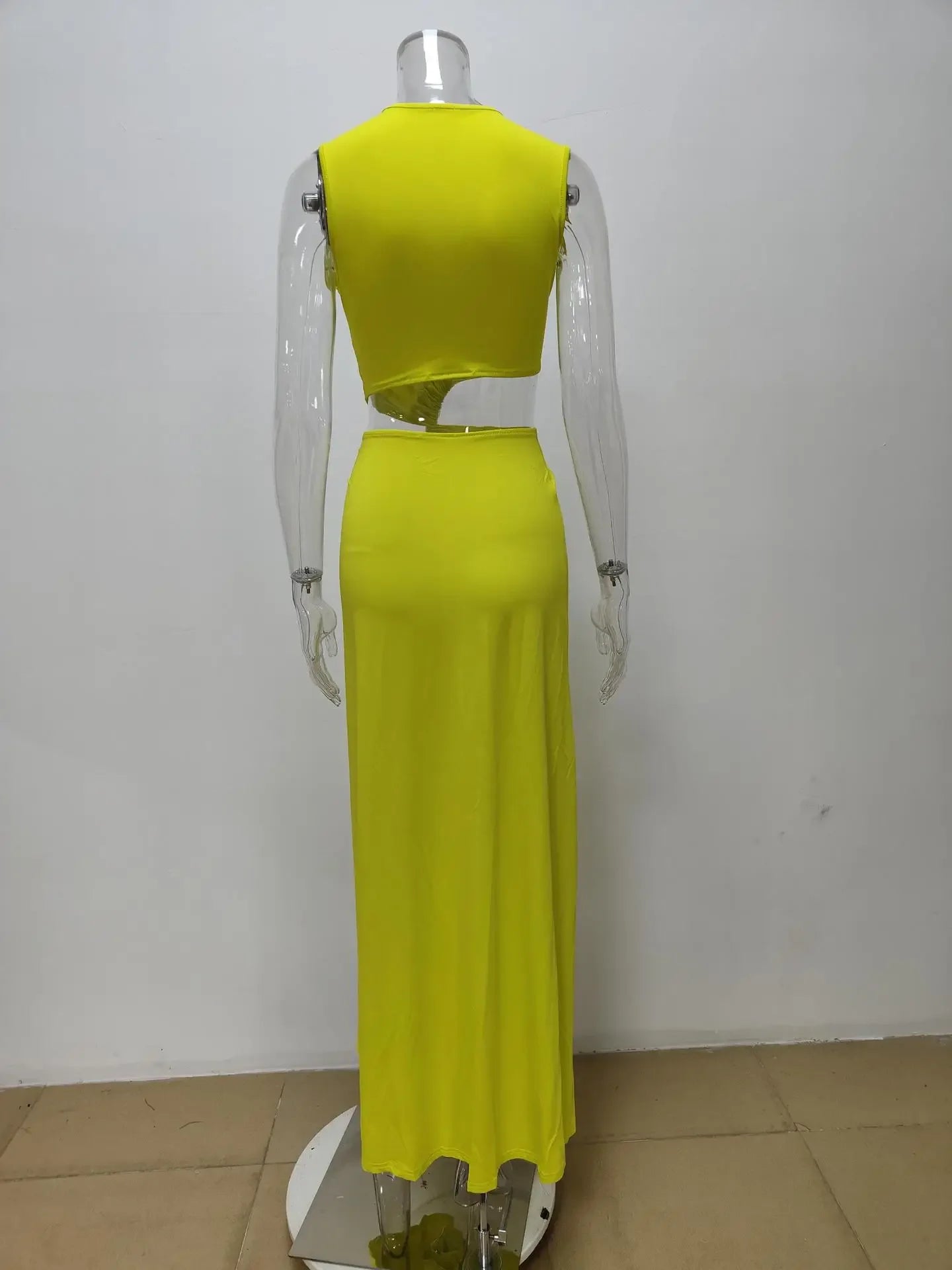 Summer Beach Sexy Maxi Dress Sexy Hollow Out Twist Knot High Split Sleeveless Deep V