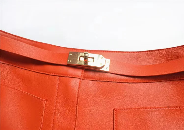 Real Sheepskin Leather Women Shorts