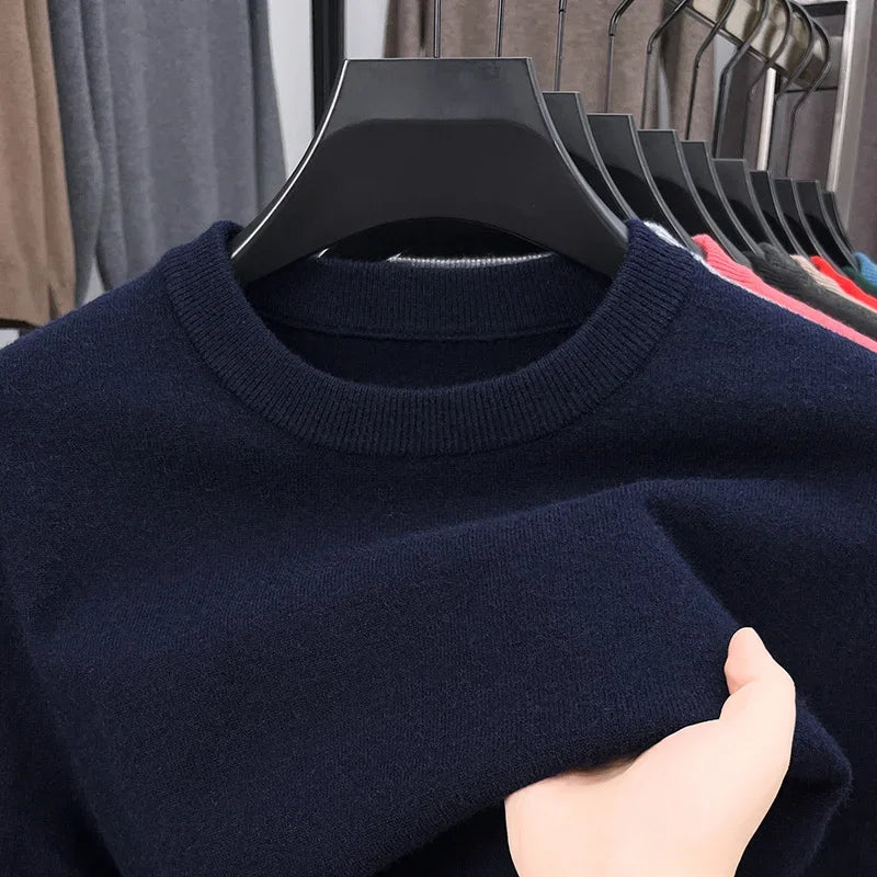 Men's Casual Sweater Round Neck Long Sleeve Knitted Sweater Diamond Pattern