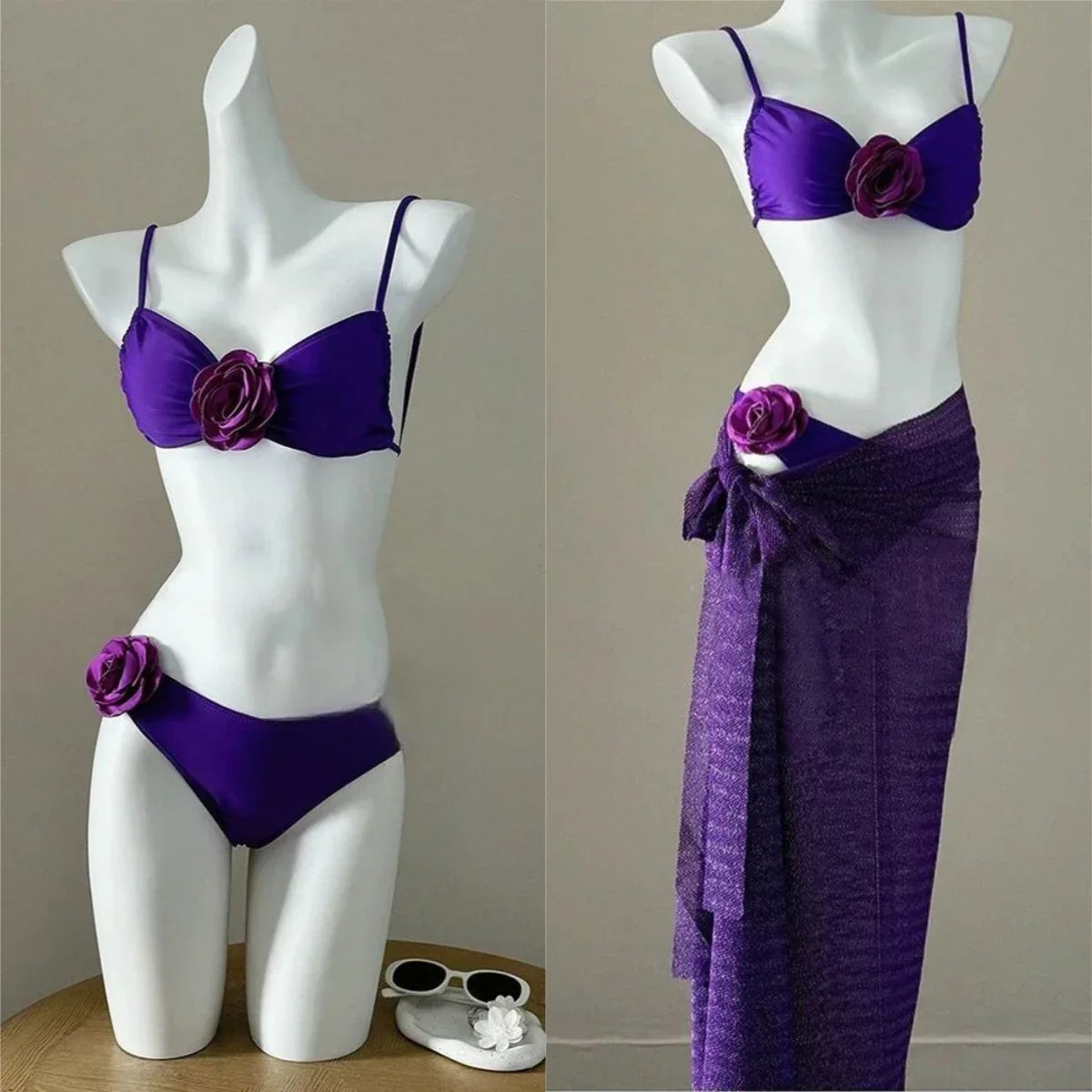 Fairy Sweet High Waist 4-Piece Split Bikini Set For Women 2026 - Print Trendy Swimwear Chic Beach Vacation Summer Party Fashion