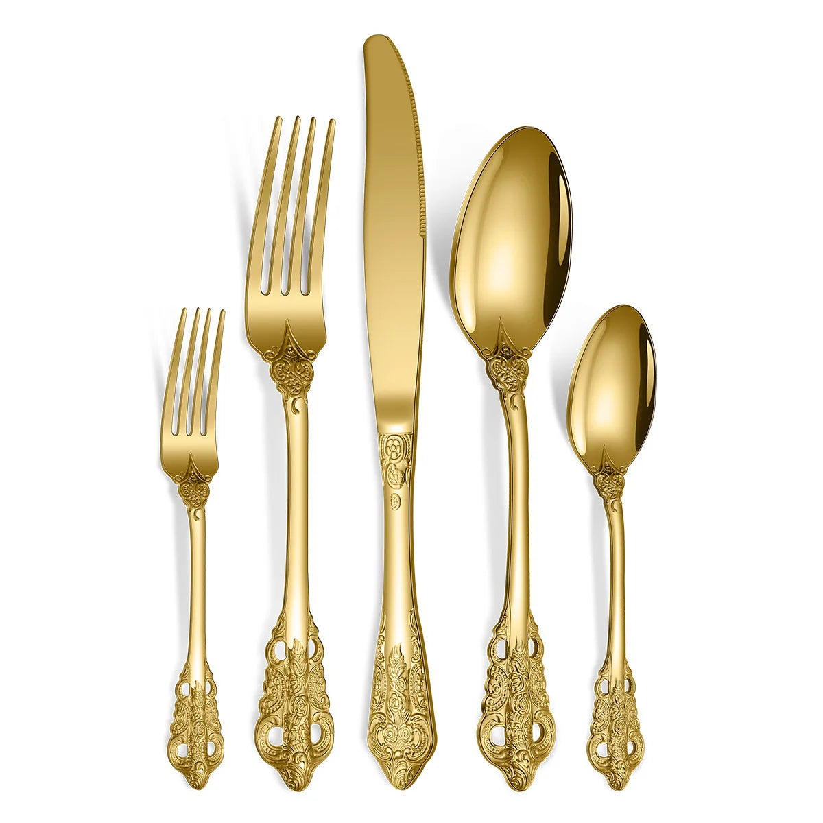 Luxury Gold Cutlery Set Vintage Dinnerware Set 18/10 Stainless Steel Silver Flatware Knife Fork and Spoon