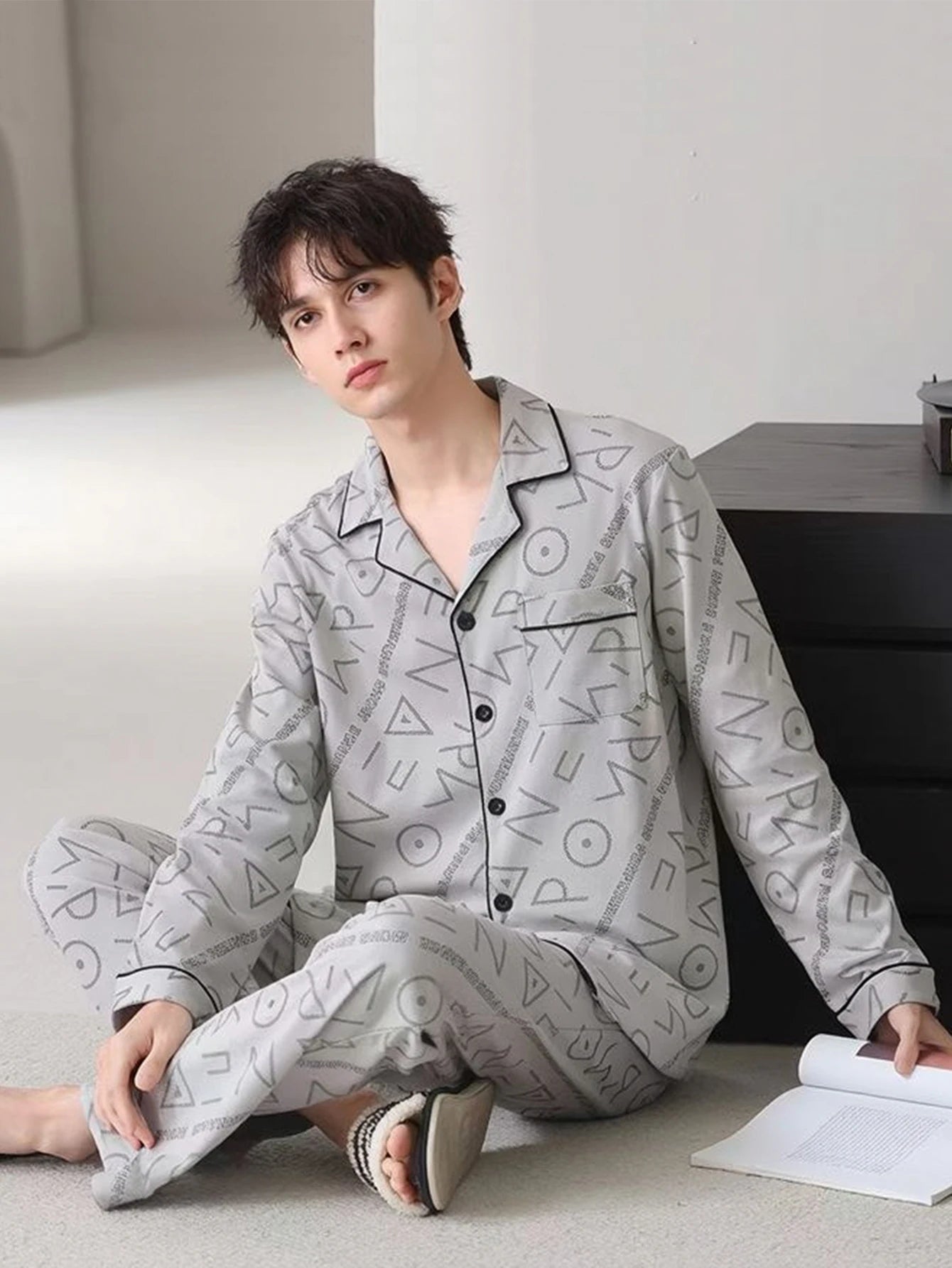 Casual Pajamas for Men, Autumn and Winter Long-Sleeved Set Loungewear
