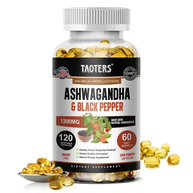 Pure Ashwagandha Extract Capsules 1300mg with Black Pepper- Vegen Dietary Supplements 30/60/120 Count