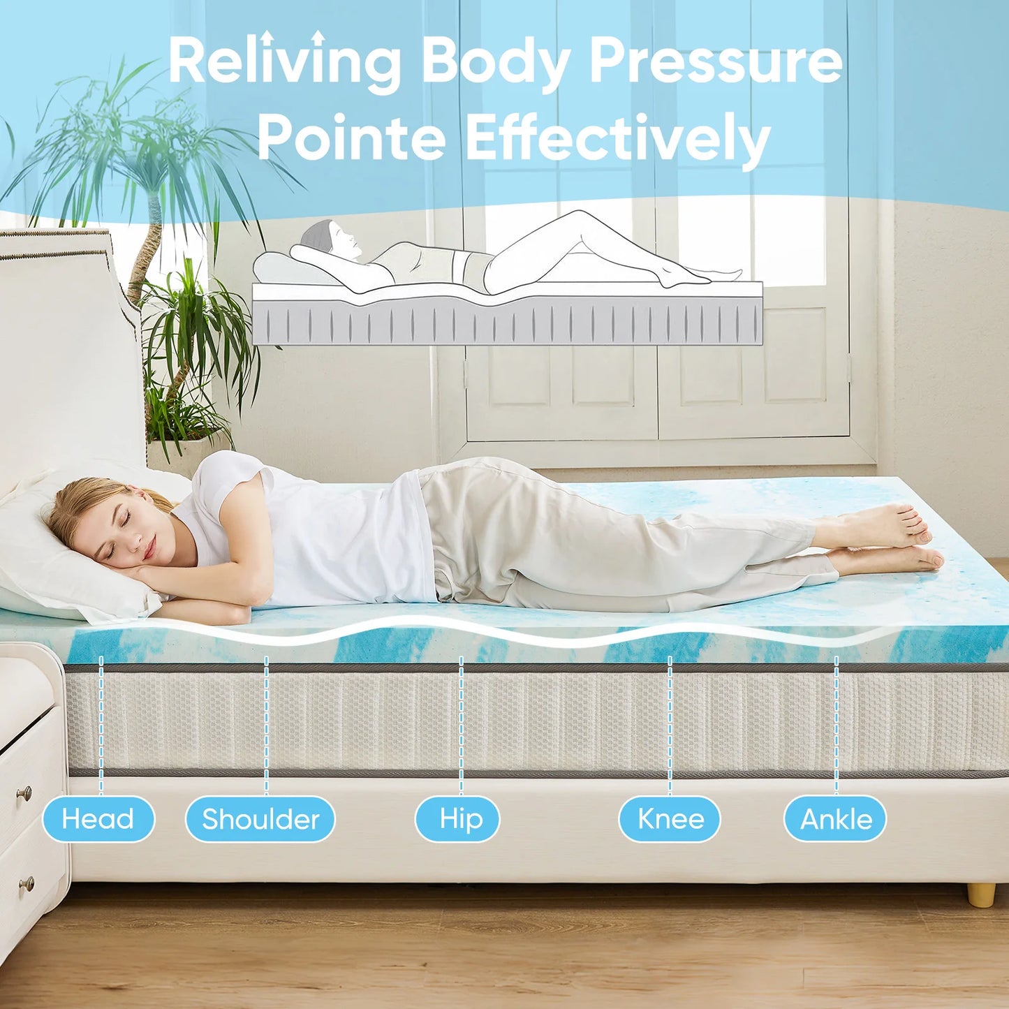 2-3 Inch Gel Memory Foam Mattress Bed Topper Cooling Soft and Breathable