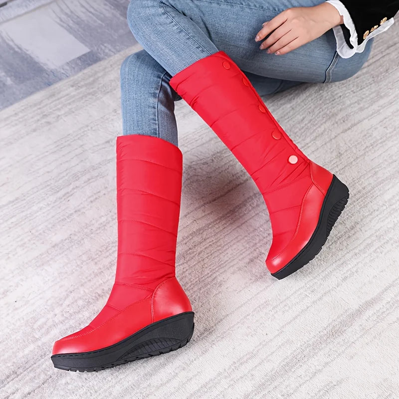 Women Winter Warm Casual Comfy Furry Faux Fur Snow Boots Platform Wedges Heel Pull On Waterproof