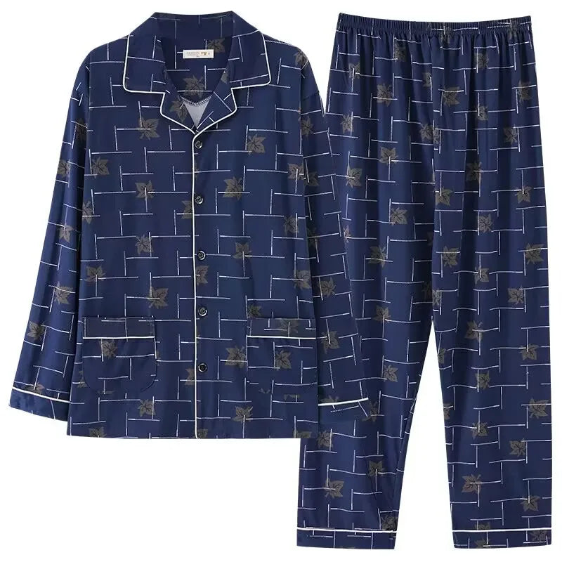 Antibacterial Pure Cotton Long Sleeve Men's Sleepwear Spring Autumn Lightweight