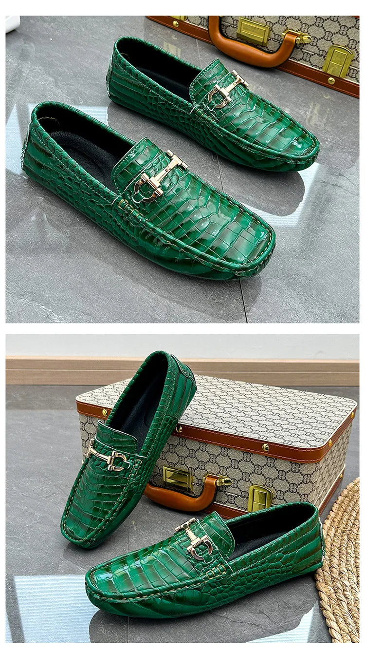 High Quality Luxury Green Snakeskin Leather Men Casual Comfort Lightweight Plus Size 48