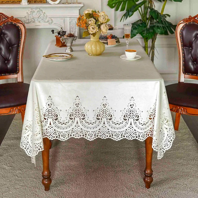 EIFLOY-Italian Velvet Tablecloth Rectangle, Luxury Lace Table Cover, Soft Dining Table Cloth, European, Party Table Decoration