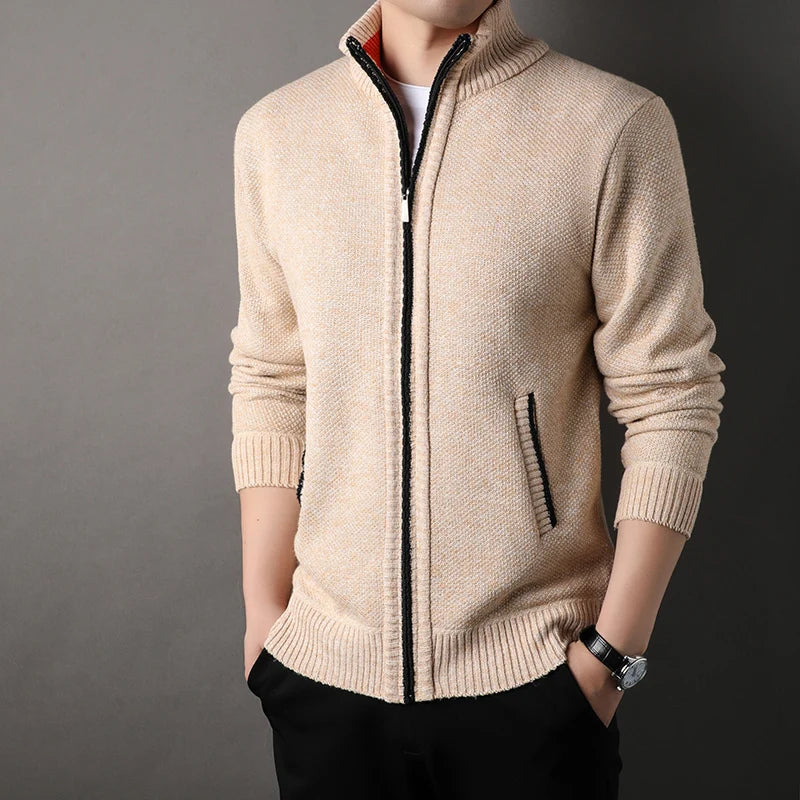 Men's Stand-up Collar Knit Sweater Jacket Autumn/ Winter Cardigan Slim Solid Color