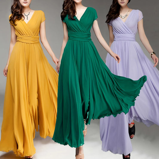 Women's Bohemian Maxi Long V-neck Sleeveless Dress