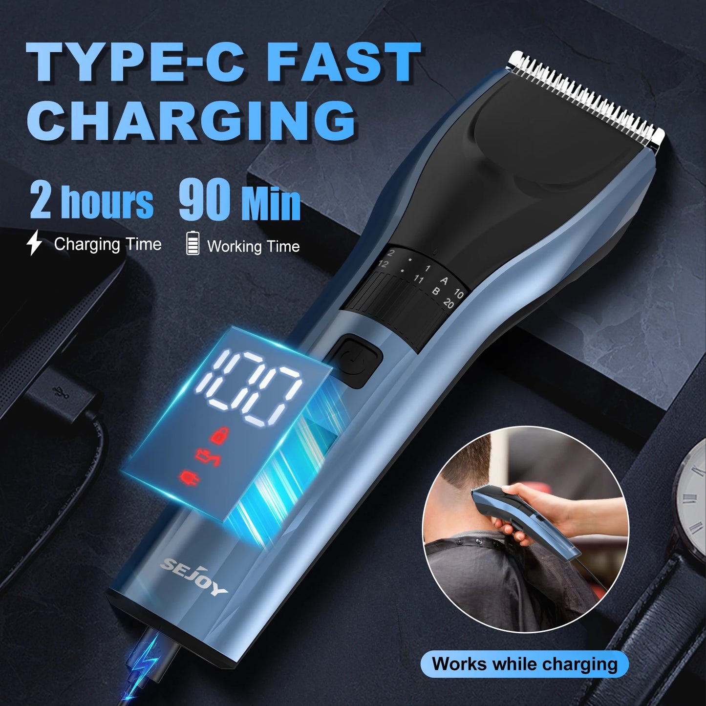 Unisex Hair Trimmer Electric rechargeable LED Display Hair Clipper Beard Shaving Body Trimmer Professional Barber