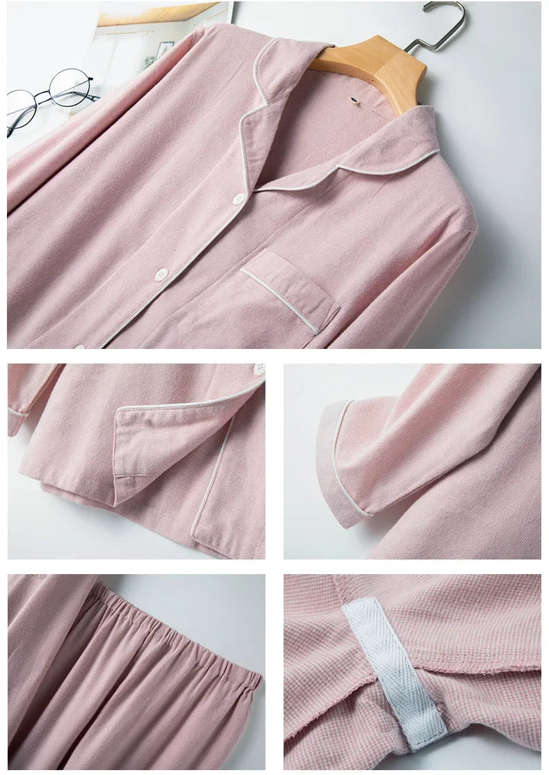 Autumn and Winter Multi Colors Cotton Brushed Solid and Plaid Design Warm Thick Trousers Pajamas Set Couples Home Clothes