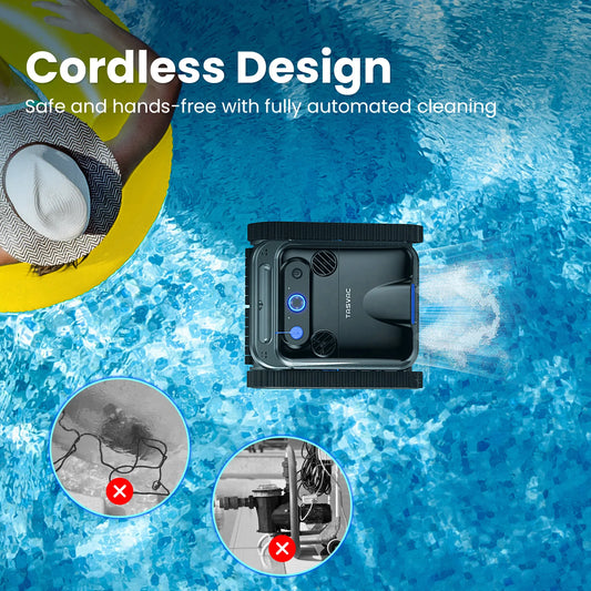 TASVAC Automatic Cordless Robotic Pool Cleaner,240 Mins Runtime,Self-Parking,for Flat Above/In-Ground Pool to 80 Feet/2000 Sq.Ft