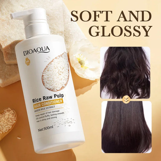 500ml Rice Conditioner Deeply Repairs Damaged Hair, Controls Oil Moisturizes, Leaves Hair Volumizing, Smooth, Shiny, And Elastic